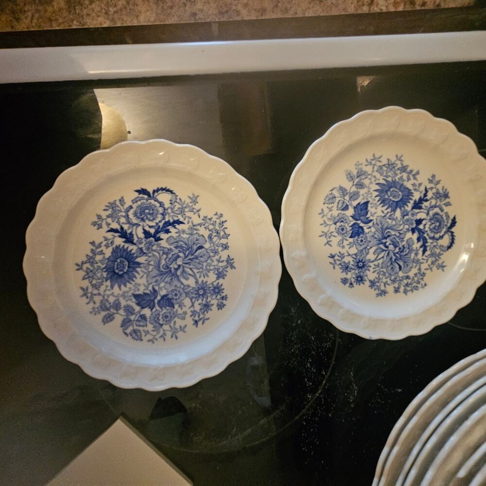 Vintage Taylor Smith Taylor Blue Floral 6.5" Plates Set of 2 Embossed Scalloped - Picture 2 of 3